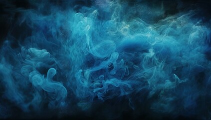 Fototapeta na wymiar Blue particle texture smoke background on dark black abstract background