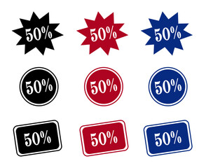 Sale of Special Offers and Discount Icon Collection, 50% discount icons. Transparent background. Vector Illustration.