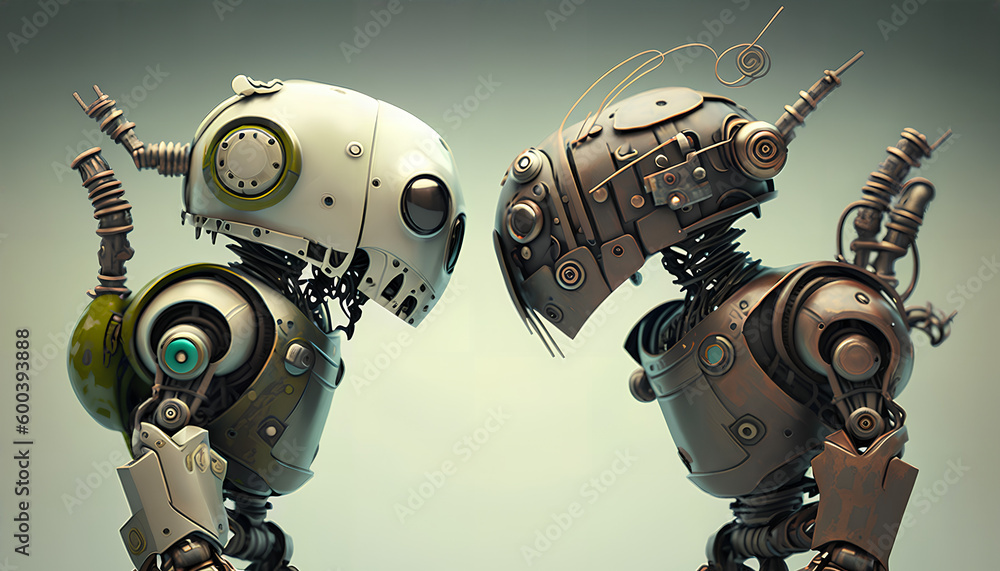 Poster two robots chatting with each other