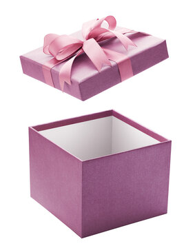 Purple open gift box isolated