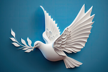 Fototapeta na wymiar Peaceful White Dove Soaring through Blue Skies - Generative AI