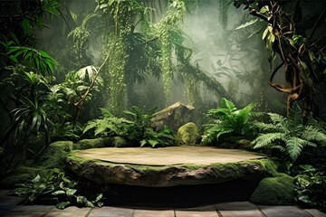 Wooden podium in the forest 