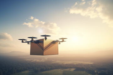 Fototapeta na wymiar Delivery by Air: A Drone Carrying a Package Ready for Delivery. Ai generated