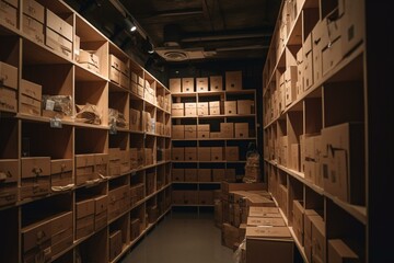 The modern retail store's stockroom is filled with cardboard boxes. Generative AI
