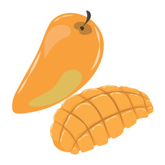 Illustration of mango whole and cut