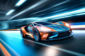 Futuristic Sport Car with Light Trails depicting speed and the beauty of modern design. Ai generated