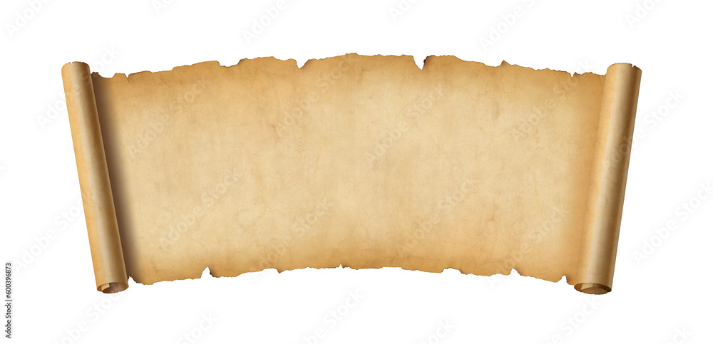 Poster Old paper horizontal banner. Parchment scroll isolated on white