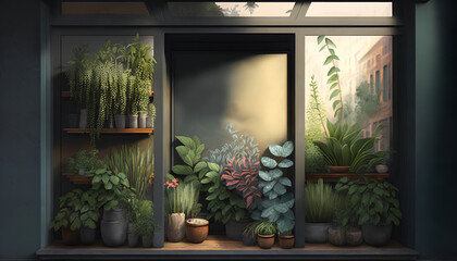 Retail plant shop window from inside