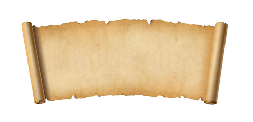 Old paper horizontal banner. Parchment scroll isolated on white - obrazy, fototapety, plakaty
