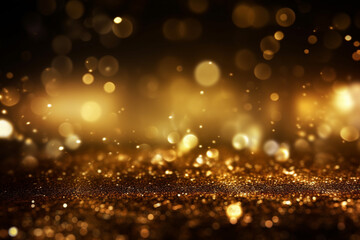 Golden background with bokeh and glitter particles, creating a dreamy and magical atmosphere. Ai generated