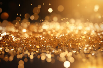 Golden background with bokeh and glitter particles, creating a dreamy and magical atmosphere. Ai generated