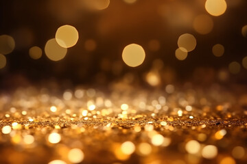 Golden background with bokeh and glitter particles, creating a dreamy and magical atmosphere. Ai generated