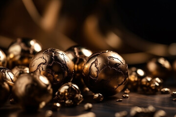 Golden background with gold marbles and spheres, creating a luxurious and opulent atmosphere. Ai generated