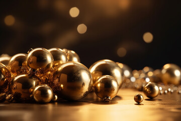Golden background with gold marbles and spheres, creating a luxurious and opulent atmosphere. Ai generated