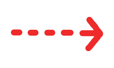 手描きの太い矢印_右向き点線_赤