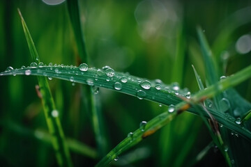 Morning Dew: A Close-up Illustration of Grass with Mountain Dew Drops. Ai generated