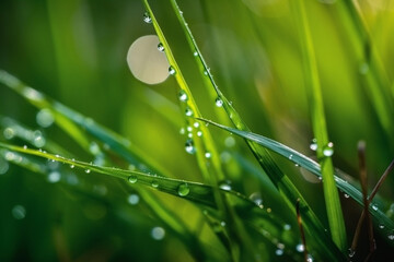 Morning Dew: A Close-up Illustration of Grass with Mountain Dew Drops. Ai generated