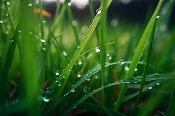 Fototapeta na wymiar Morning Dew: A Close-up Illustration of Grass with Mountain Dew Drops. Ai generated