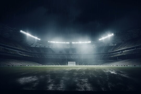 Night sports stadium digital backdrop for ads. Generative AI