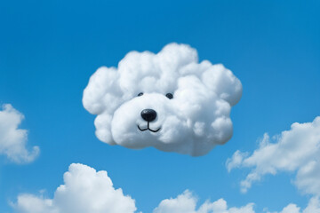 Cloud in the shape of an adorable puppy face against a clear blue sky. The image evokes a sense of playfulness and joy, as if the sky itself is smiling down on us. Ai generated