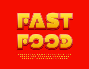 Vector bright banner Fast Food for Cafe, Restaurant, Menu. Abstract style Font. Red and Yellow Alphabet Letters and Numbers set