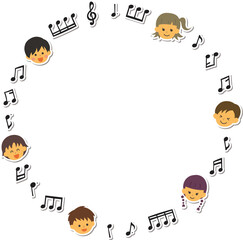 子供たちと音符のまるいフレーム