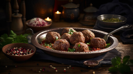 Kofte - Middle Eastern meatballs made with lamb or beef and spices. Generative AI Art Illustration