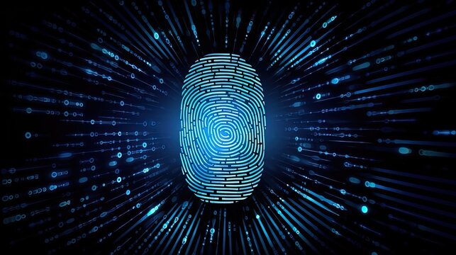 Digital fingerprint security concept, binary digits background