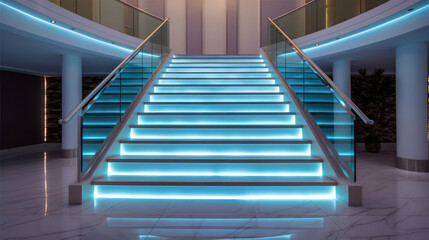 Stairs with LED lighting in a modern interior. Ai generated.
