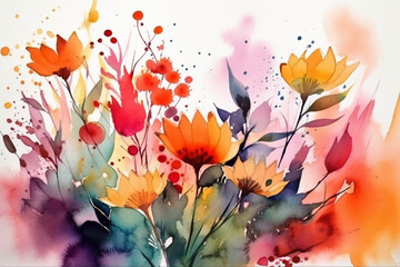 Obraz na płótnie Canvas Beautiful watercolor aquarella painting of vibrant summer flowers. Ai generated