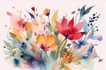 Beautiful watercolor aquarella painting of vibrant summer flowers. Ai generated