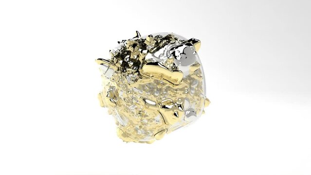 Golden silver Nugget with glass shell able to loop seamless 4k