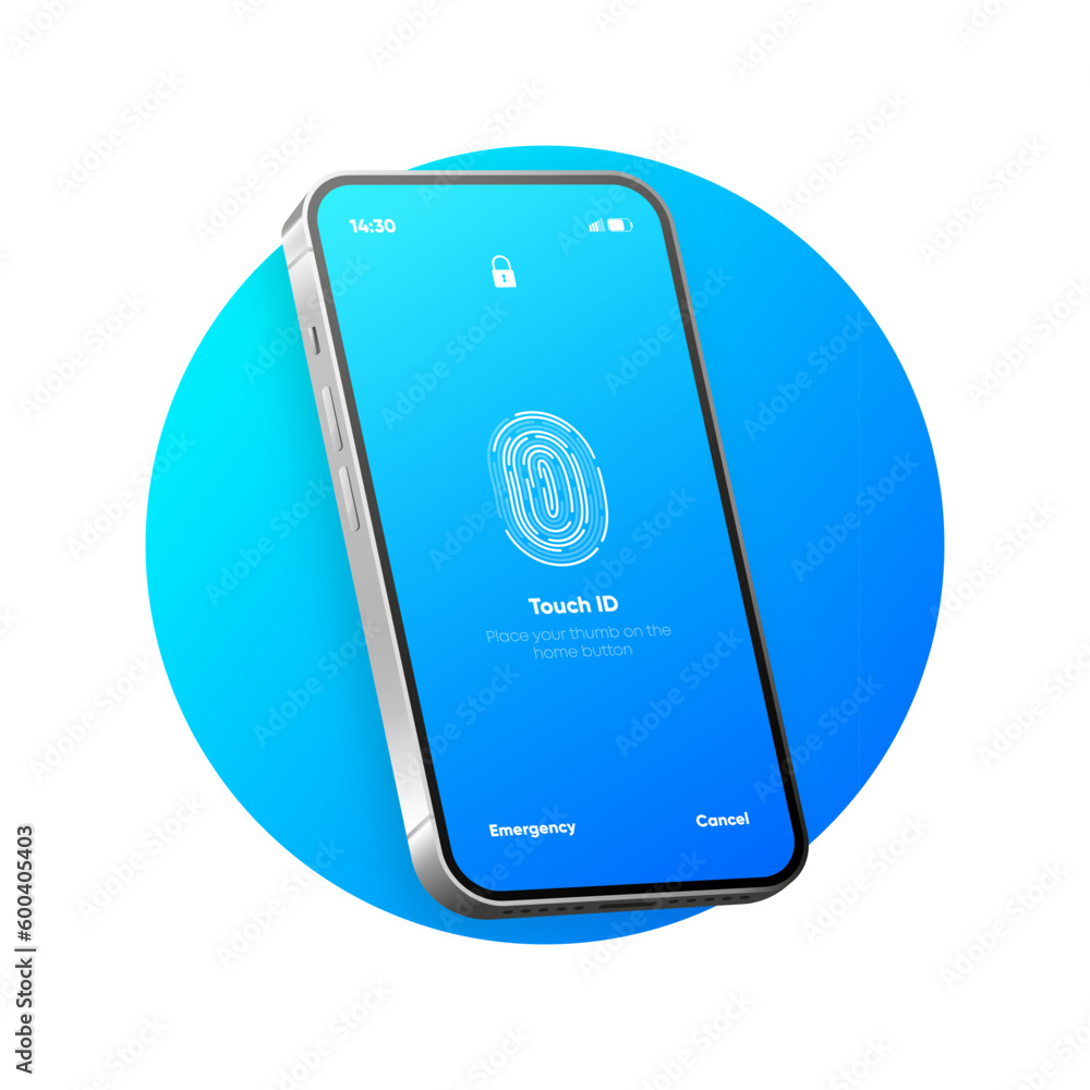 Poster screen lock authentication password smartphone template. phone touch id recognition screen lock pass
