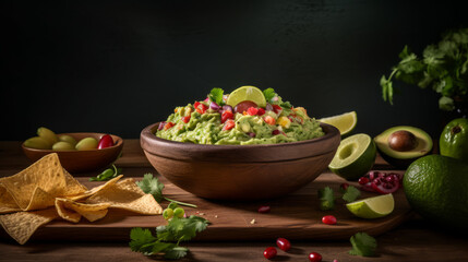 Guacamole - Mexican dip made with avocado, lime, and cilantro. Generative AI Art Illustration