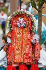 Details of costumes during traditional moravian festival in czech