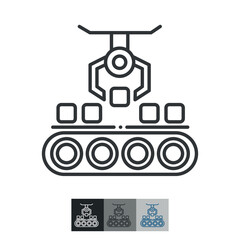 Vector linear icon with automated factory equipment. Industrial machines, automated production line.