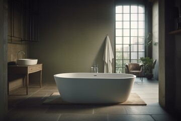 Fototapeta na wymiar Contemporary indoor featuring a bathtub. Generative AI