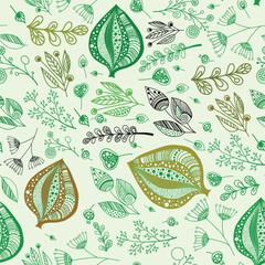 Vector seamless pattern with different plants.