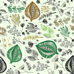 Vector seamless pattern with ornamental plants.