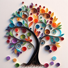 Journey tree with colorful metal rings Quilling, Generative AI