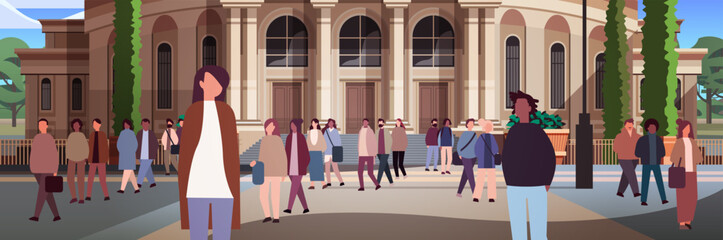 Fototapeta premium multiethnic people group standing near governmental building mix race men women crowd walking city street