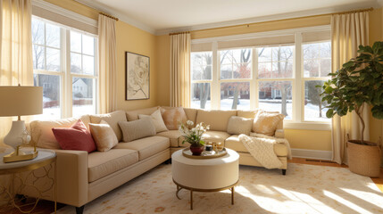 Golden Serenity - A Warm and Inviting Living Room with Gold Accents. Generative AI
