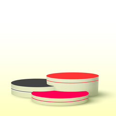 Round cylinder  podium with glass, tropical leaves of plants, showcase with shadows on pastel background Stage showcase , cosmetic of products