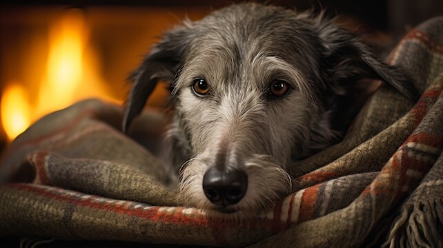 Sleepy Scottish Deerhound by the Fire