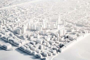 A 3D model of a white city with an outline as a 3D illustration. Generative AI