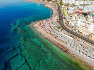 Sea and Elli beach, Rhodes, Dodecanese, Greece, Europe. Summer travel