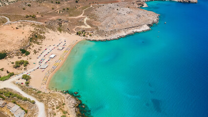 Aerial sea view of Agia Agathi beach, Rhodes island, Greece, Europe
