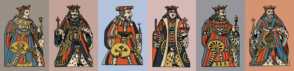 Fototapeta na wymiar Vector set of medieval hand drawn illustrations with the image of the king.