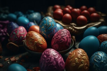 Fototapeta na wymiar Easter eggs crafted with advanced technology, in lively holiday hues. Generative AI