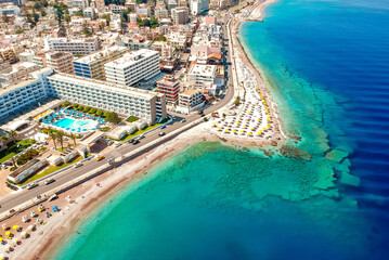 Sea and Elli beach, Rhodes, Dodecanese, Greece, Europe. Summer travel
